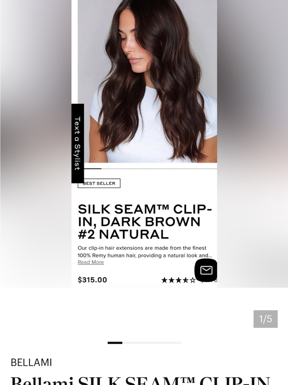 BELLAMI Silk Seam Clip-In Extensions - Dark Brown Natural 20” BNIB